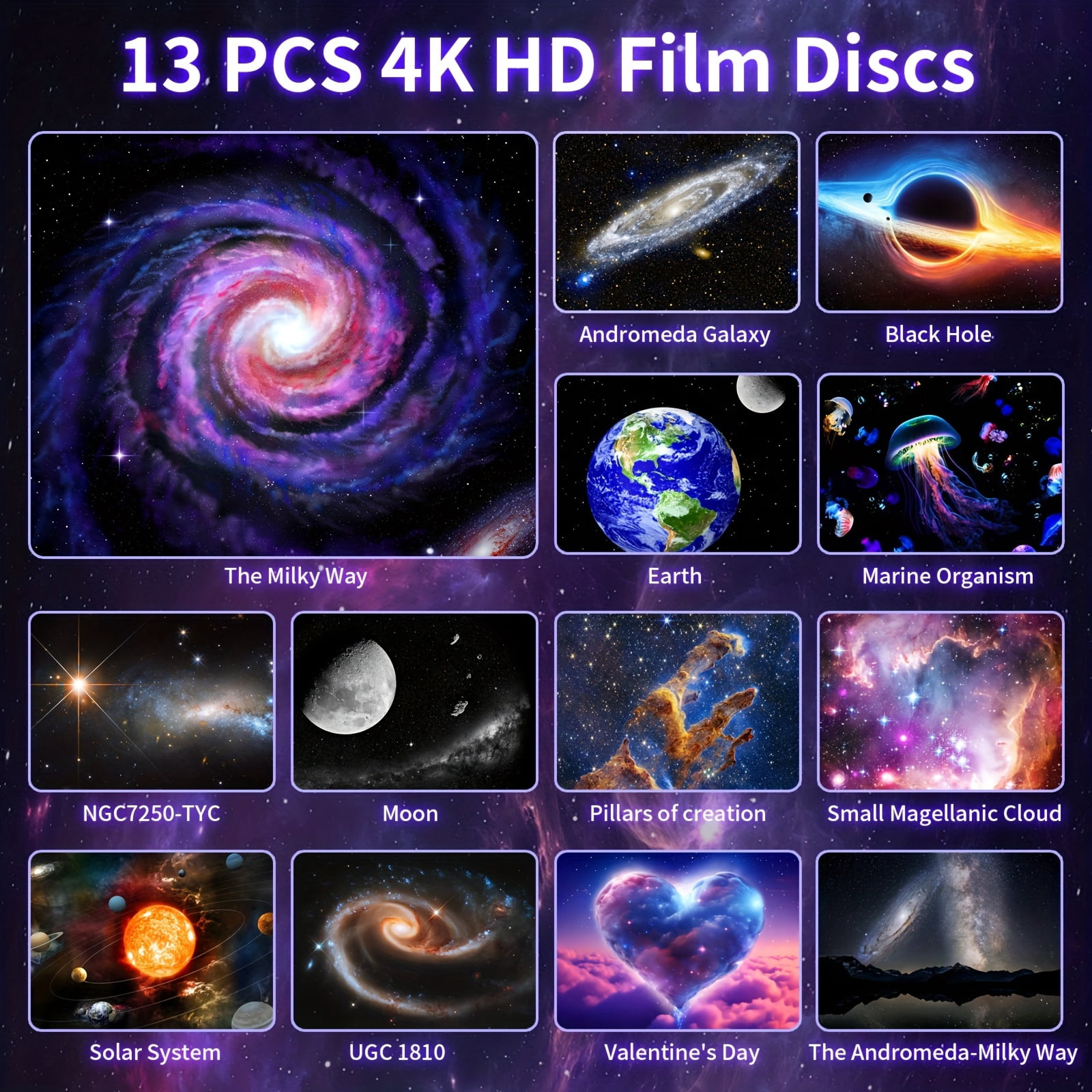 13-in-1 Galaxy Projector - Bedroom Ceiling Night Light Planetarium Projector with Timer, LED Space Mood Lamp for Adults & Kids Room Decor