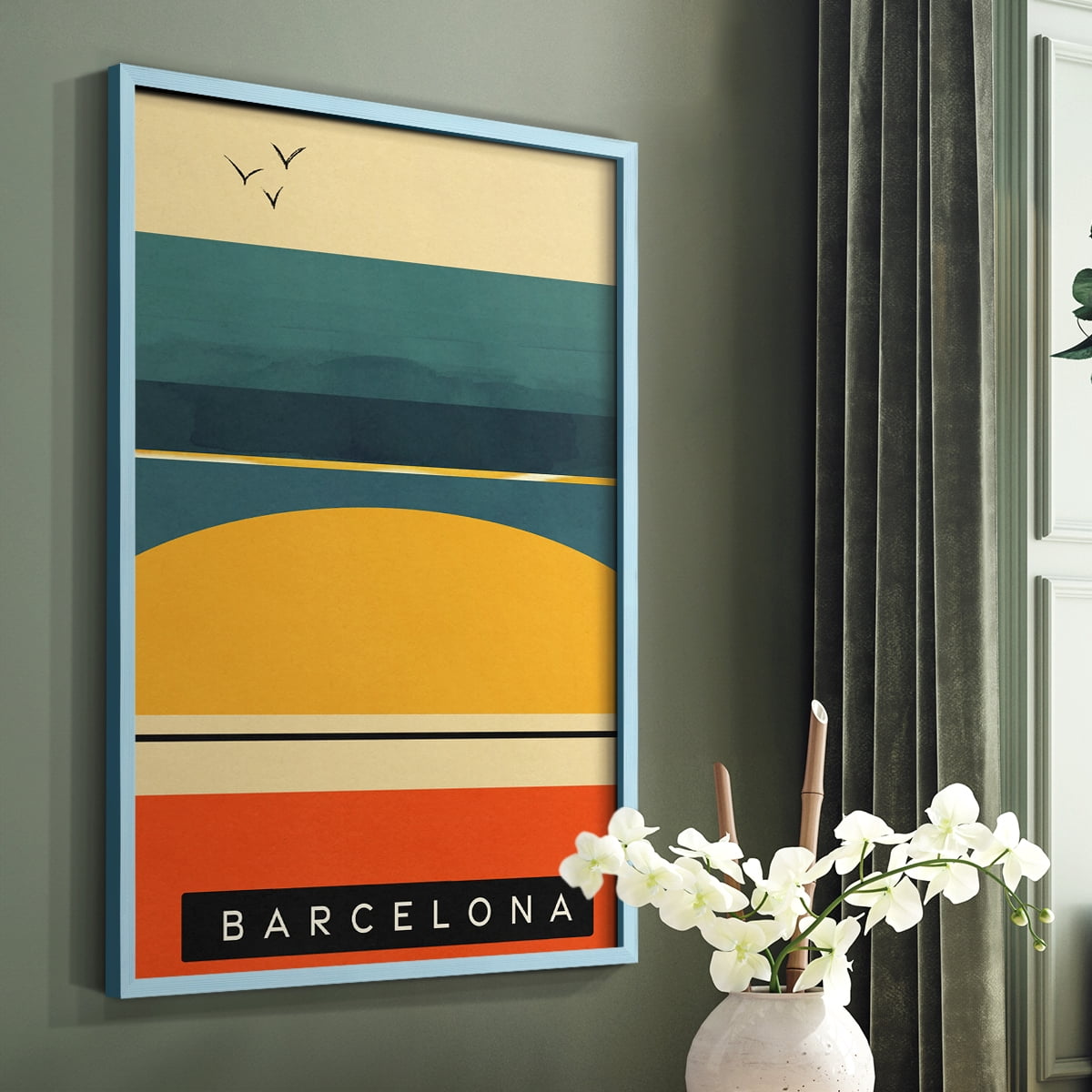 Summer Abroad II Framed Print in Blue Solid Wood Framed Print No Nail Hanging