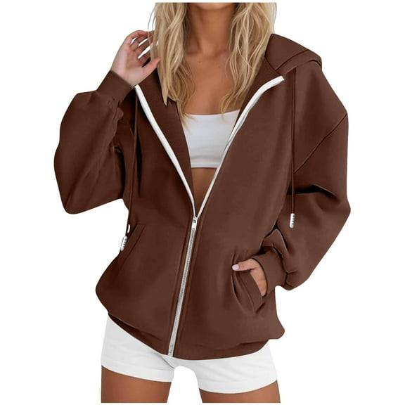 cocolona Womens Full Zip Hoodies Fall Long Sleeve Drawstring Hooded Sweatshirts Jacket Casual Tops Winter Coats for Women