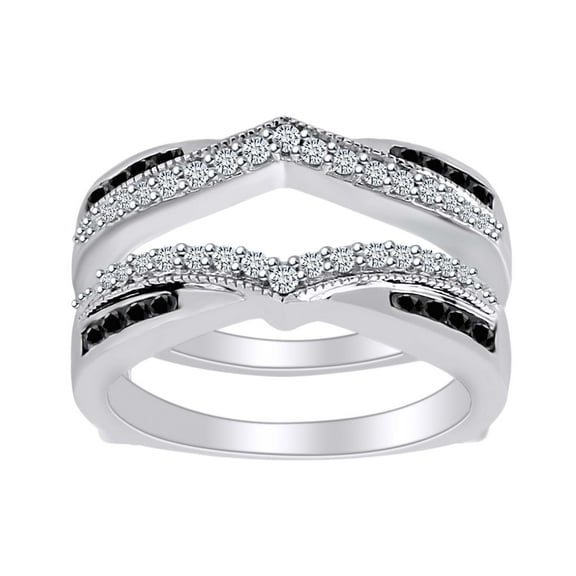 AFFY 1/2 Carat Round Black & White Natural Diamond Enhancer Wrap Ring In 10K Solid White Gold-Ring Size-5