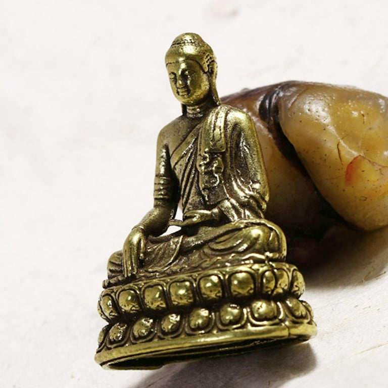 Mini Portable Vintage Brass Buddha Statue Pocket Sitting Buddha Figure  Sculpture Home Office Desk Decorative Ornament