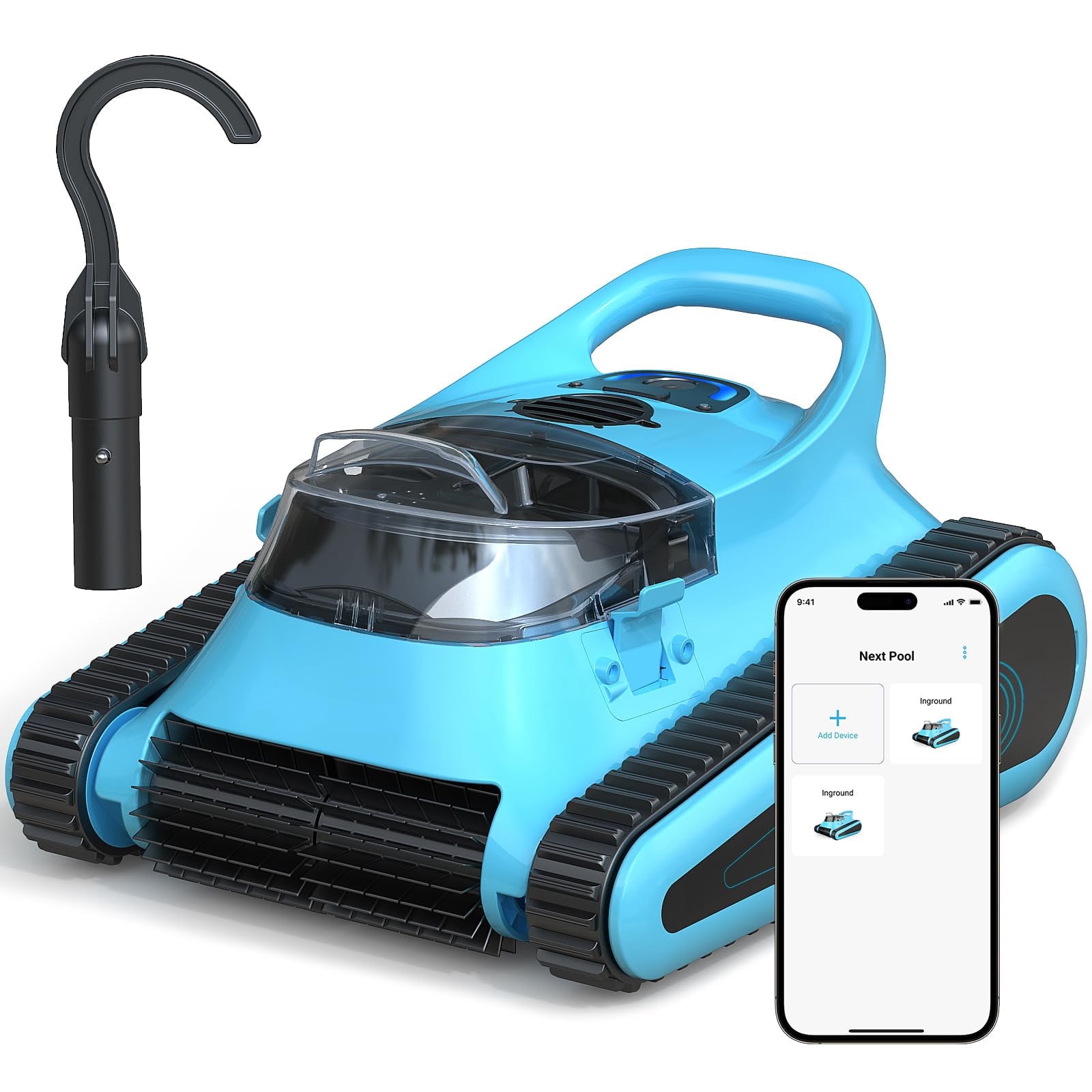 HISION Cordless Pool Vacuum for Inground Pools, Robotic Pool Cleaner with Smart Navigation, Wall Climbing, Waterline Cleaning, Blue