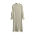 thumbnail image 3 of Sentmoon Maxi Dresses Long Sleeve Crew Neck Fall Dresses for Women Solid Color Loose Stretchy Plus Size Womans Dresses Soft and Comfortable for Fall Hiking Beige Free Size, 3 of 10
