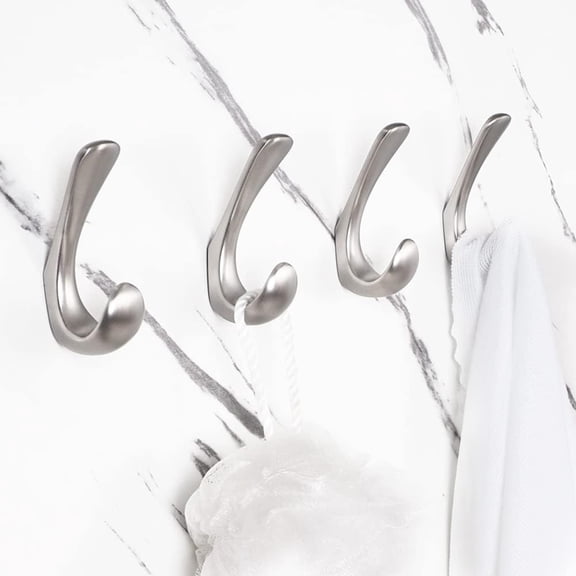 ZHZFKQ 4 Pack Towel Hooks for Bathrooms Wall Mounted,Brushed Nickel Bathroom Hooks for Towels,Robe & Towel Hook for Wall,Modern Bath Towel Hook