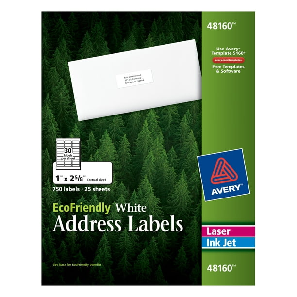 Avery EcoFriendly Address Labels, Permanent Adhesive, 1" x 25/8", 750