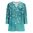 thumbnail image 5 of Ounisa Women's Color Block Floral Tops Casual 3/4 Sleeve Tunic Button Up Clothes V Neck Pullover Loose Shirts, 5 of 5