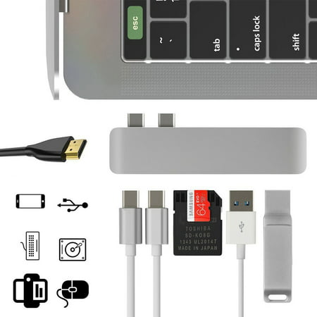 7in1 USB Dual Type-C Hub to Adapter 4K HDMI For MacBook Pro Thunderbolt 3 port USB-C port charging SD/microSD card reader 2 x USB 3.0 ports portable (Best Thunderbolt 3 Dock 2019)
