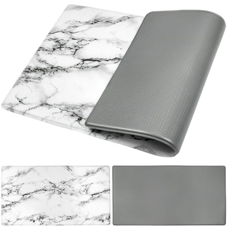 OPUX Anti Fatigue Kitchen Floor Mat, Reversible Cushioned Memory Foam Kitchen Rug Pad, Waterproof Non-Slip Padded Comfort Standing Mat for Office Laundry Home, 32x17 (Marble Gray)