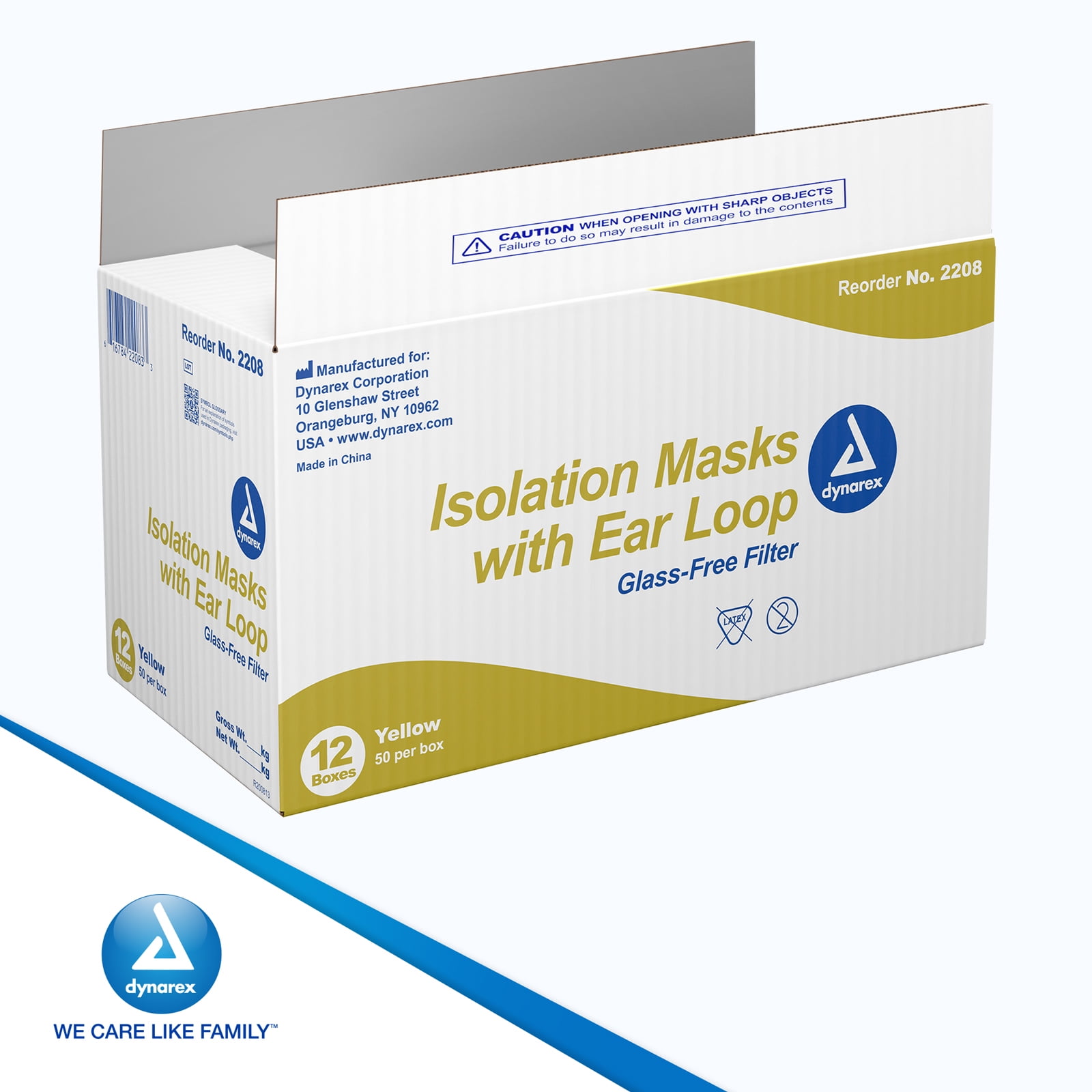 Dynarex Procedure Masks - Triple-Pleated Surgical Masks with No-Glass Filter, Ear Loops & Nose Strip - Disposable Medical Mask, Face Protection for Hospital - 50 per Box, 12 Boxes per Case - Yellow
