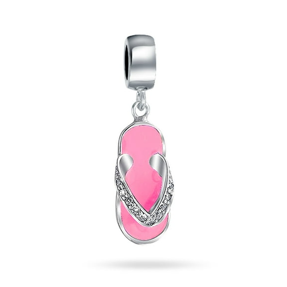 Bling Jewelry Womens Personalized Pink Orange Flip Flop CZ Dangle Charm Bead for Travel Bracelets