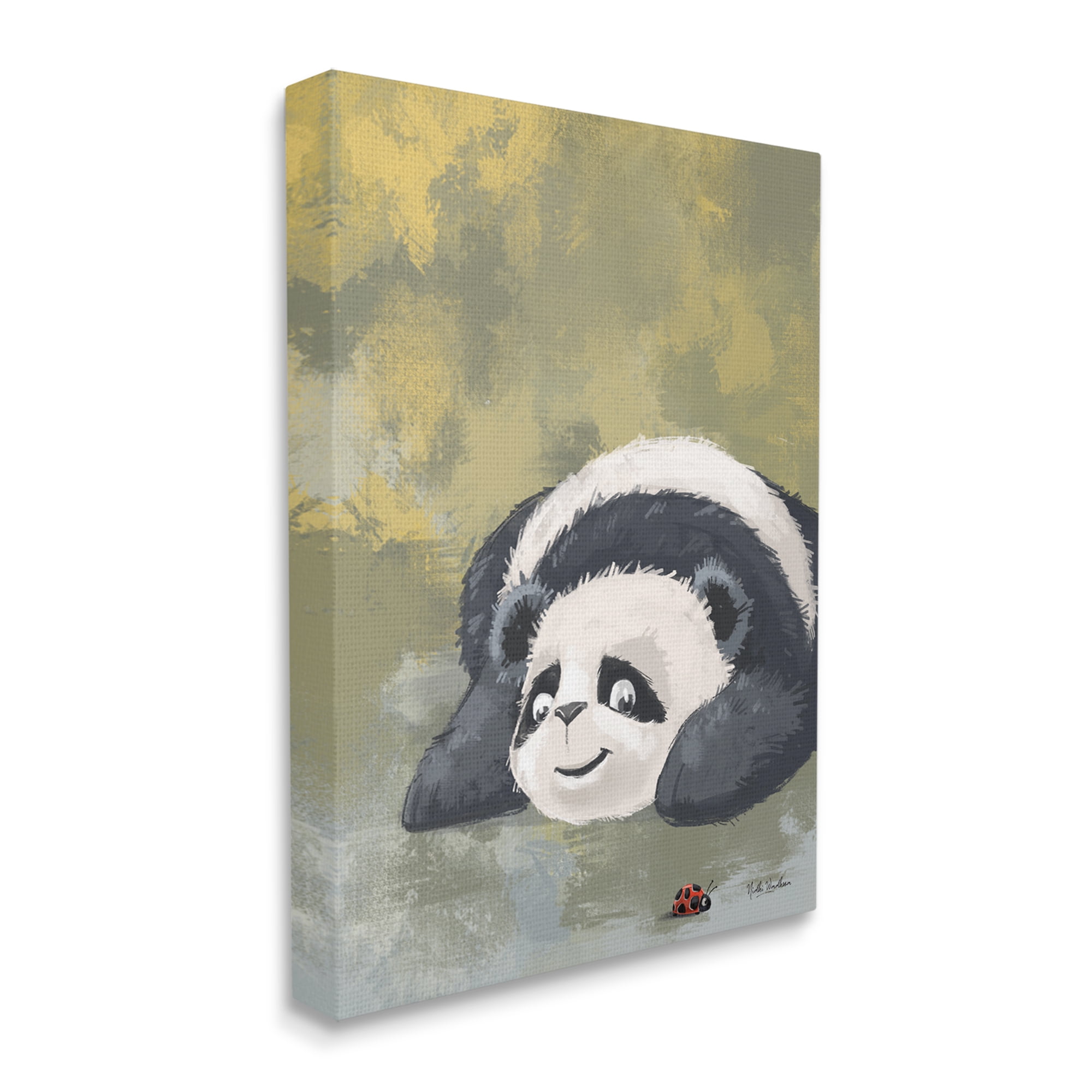 Stupell Industries Panda Watching Ladybug Animals & Insects Painting Gallery Wrapped Canvas Print Wall Art, 36 x 48