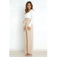 thumbnail image 4 of Womens Wide Leg Palazzo Pants Belted High Waisted Business Casual Flowy Long Trousers with Pockets  L, 4 of 6