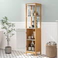 thumbnail image 2 of Gymax Armoire de Salle de Bain Haute en Bambou avec Étagère Ajustable et Placard, 2 of 10