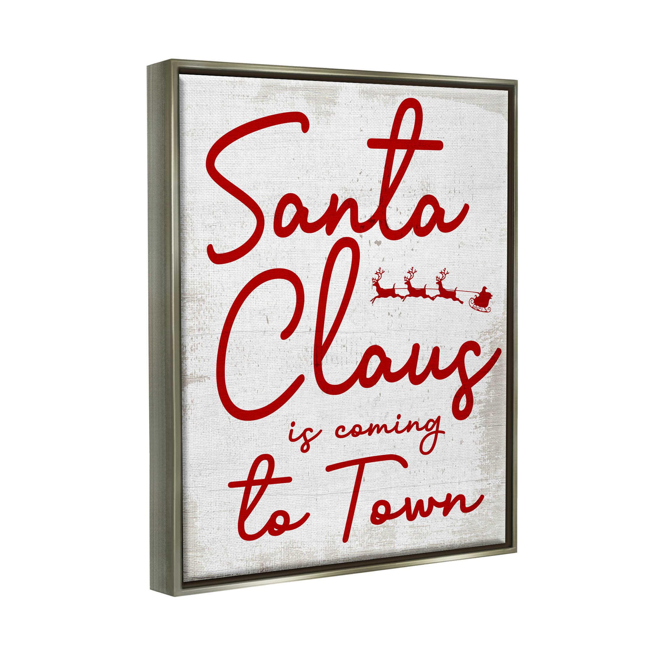 Santa Claus Coming to Town Phrase Holiday Graphic Art Luster Gray Framed Art Print Wall Art