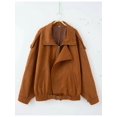 thumbnail image 4 of Suede Jacket for Women Fall Winter Cropped Y2k Oversized Faux Leather Blazer Jackets Amber Color L, 4 of 7