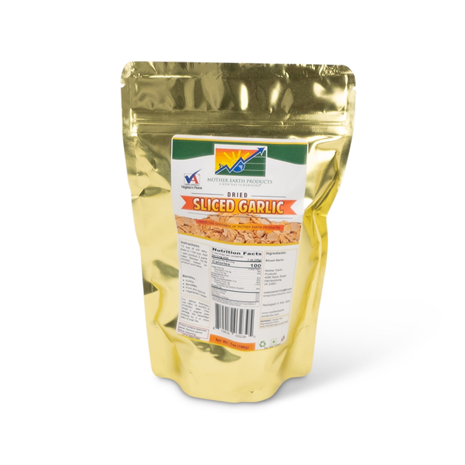 Mother Earth Products Dehydrated Sliced Garlic, 2 Full Cup Mylar Bag