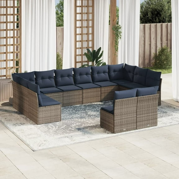 vidaXL 12 Piece Patio Sofa Set with Cushions Gray Poly Rattan
