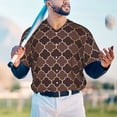 thumbnail image 4 of Fotbe Brown Gold Grid Baseball Jersey Shirt for Men and Women, Casual Short Sleeves Button Down T-Shirt-Large, 4 of 9