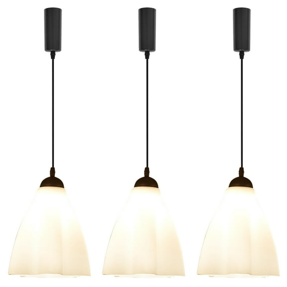 Kiven H-Type Track Lighting, 3-Light Modern Halo Track Pendant Light with Glass Shade, Track Light Pedant Adjustable Length for Bedroom Kitchen Island Home Lighting