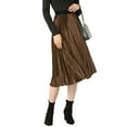 thumbnail image 6 of INSPIRE CHIC Women's High Elastic Waist Swing Flare Hem Velvet Pleated Skirt M Khaki, 6 of 8