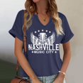 thumbnail image 2 of Plus Size Tshirts Ladies Summer Solid Color V Neck Printed Short Sleeved T Shirt Womens Shirt Blue S, 2 of 4