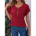 thumbnail image 4 of Plus Size Womens Tops 1/4 Zip Up Short Sleeve Tunics Wine Red M, 4 of 6