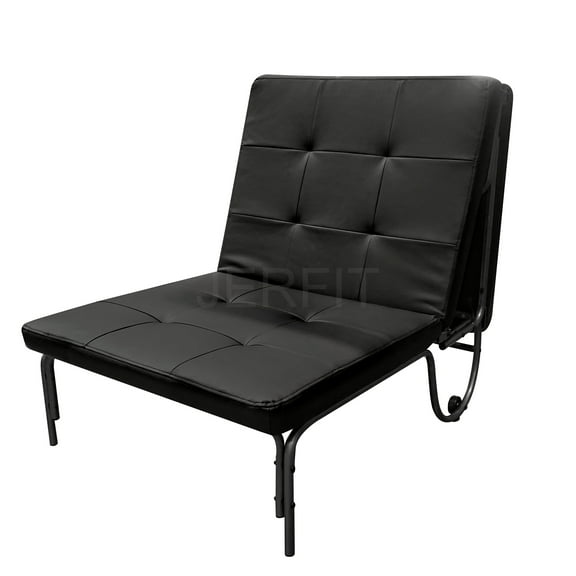 JERFIT Adjustable Faux Leather Futon Chair Bed with Wheels, 3-Position Recliner to Sleeper Sofa, Black