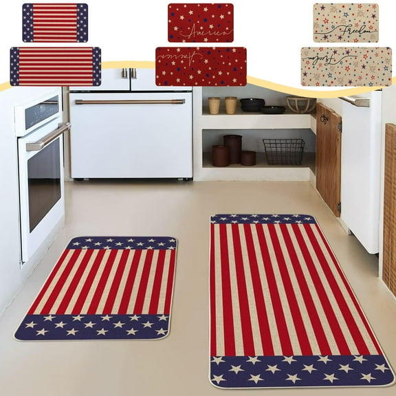 Aespoir Kitchen Mats For Floor, Patriotic 4th of July Kitchen Mats, Memorial Day Independence Day Decor Rugs,16 x 24 and 16 x 47 Inch