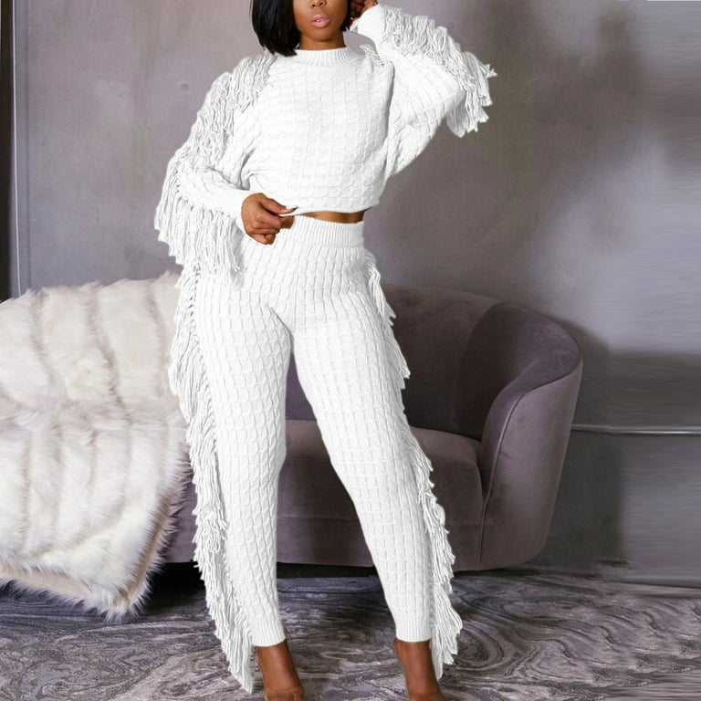 Woman Plus Size Two Piece Suit Women Knitted Long Sleeve Top and