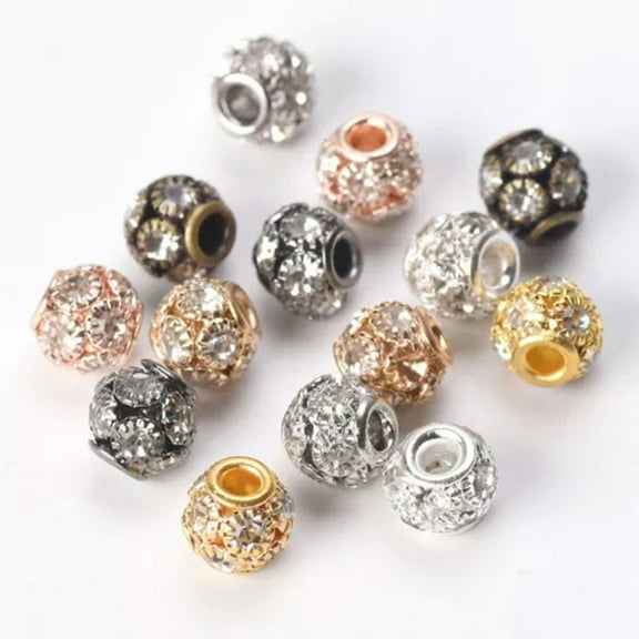 U8MO 10pcs Round Crystal Ball Gold/Silver 8mm 10mm 12mm Metal Loose Spacer Beads-Random Mixed-10mm