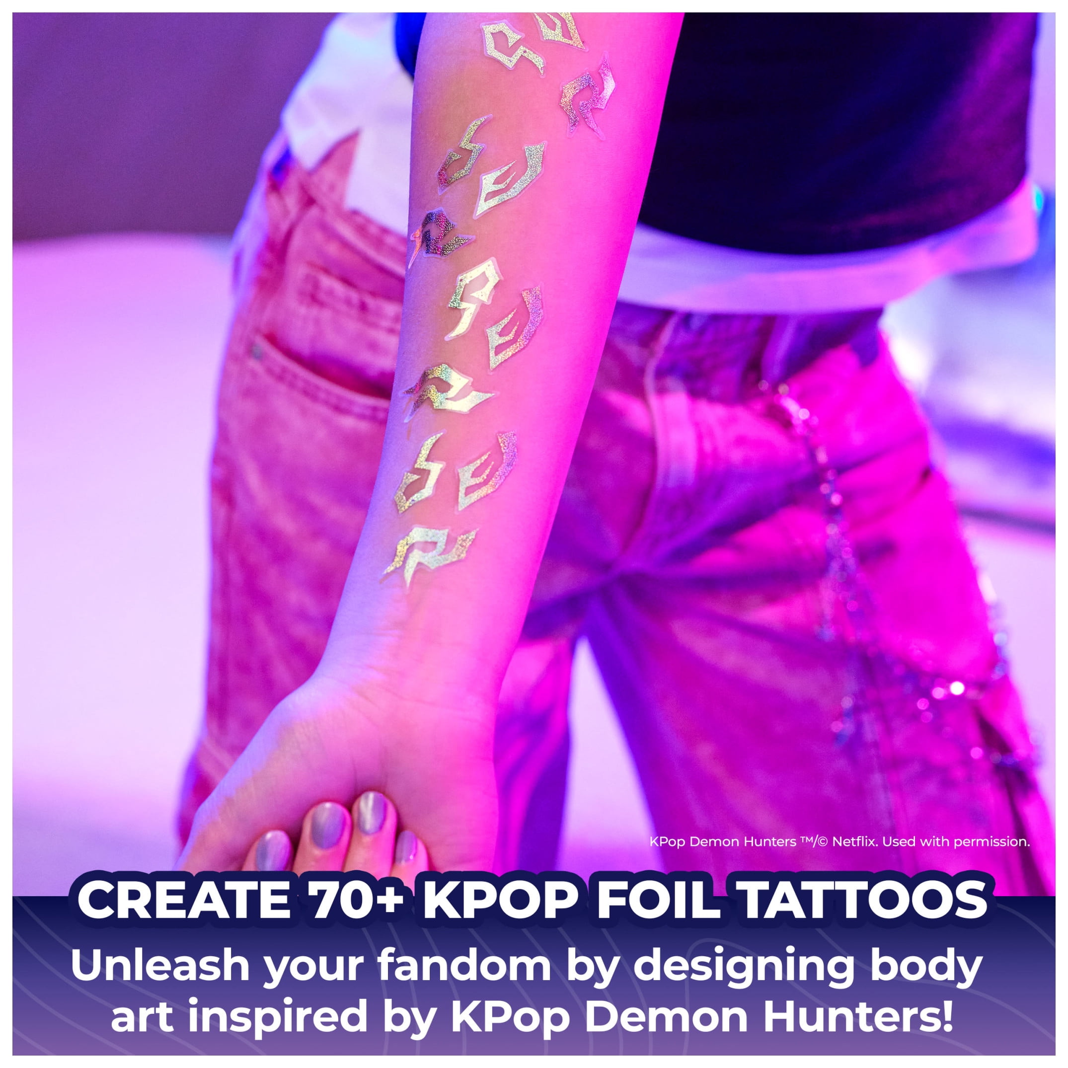 Cool Maker, KPop Demon Hunters HUNTR/X Shimmer Foil Tattoos Kit for Kids Ages 7 and up