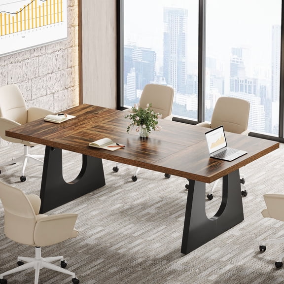 Tribesigns 70.9‑inch Rectangular Conference Table for 6‑8, Rustic Wood & Metal