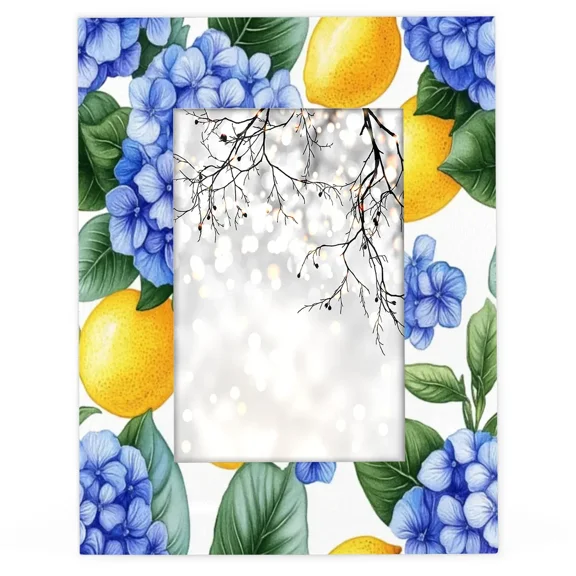 Lemon Flower Pattern 4x6 Picture Frame Wooden Photo Frames Vertical Horizontal Hanging 4x6 Display Photos for Wall Mounting or Tabletop Display for Home Office Living Room Decor