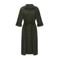 thumbnail image 6 of ZQUUVOU Women's Long Sleeve Button Down Dress Casual Loose Tie Waist Adjustable Sleeve Length Midi Dresses Olive Green, 6 of 6
