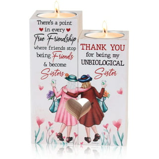 Wooden Candle Holder, Friendship Gifts for Women Friends to My Bestie Gifts  for Women Friendship Birthday Personalized Heart Shaped Candlestick Holders  - Thank You for Being My Unbiological Sister 