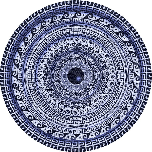 Ahgly Company Tapis d'Intérieur Lavable en Machine Rond Bleu Transitionnel Ange Bleu, 4 Pieds Rond