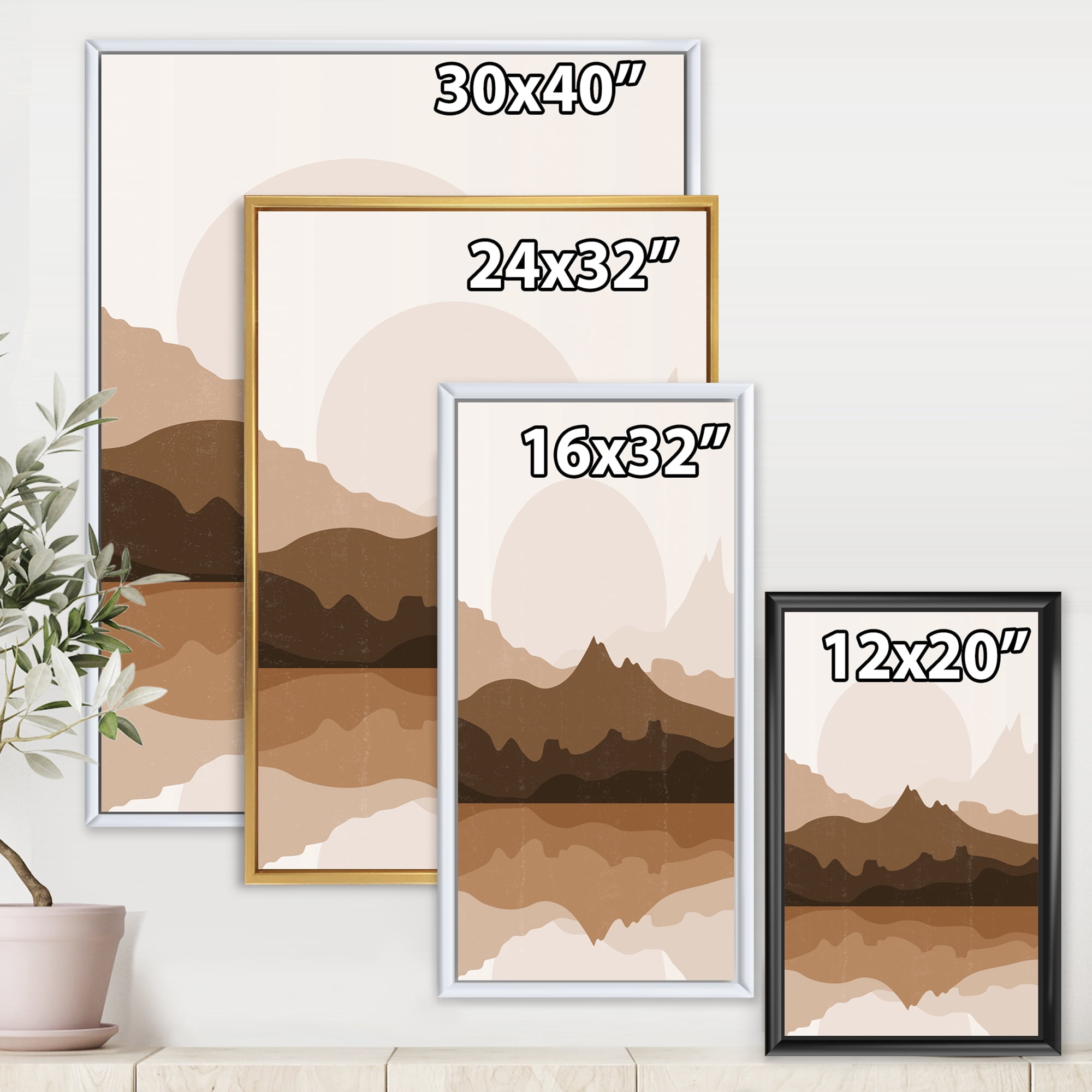Designart 'Minimalist Brown Terracotta Landscape' Modern Framed Canvas Wall Art Print