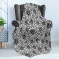 thumbnail image 4 of Black and White Soft Flannel Fleece Throw Blanket, Botanical Gardening Plants Hand Drawn Style Dahlia Burst into Blossom, Cozy Plush for Indoor and Outdoor Use, 70" x 90", Black White, by Ambesonne, 4 of 5