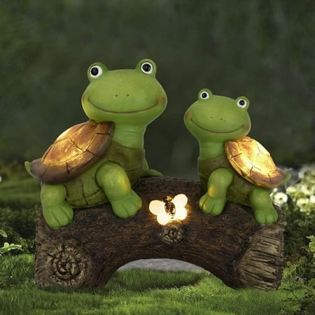 Ikohbadg Garden Statue Outdoor Decor, Cute Frog Face Turtles with Solar Lights Outdoor Lawn Decor Garden Tortoise Statue for Patio, Balcony, Yard, Lawn Ornament, Gardening Gifts for Mom