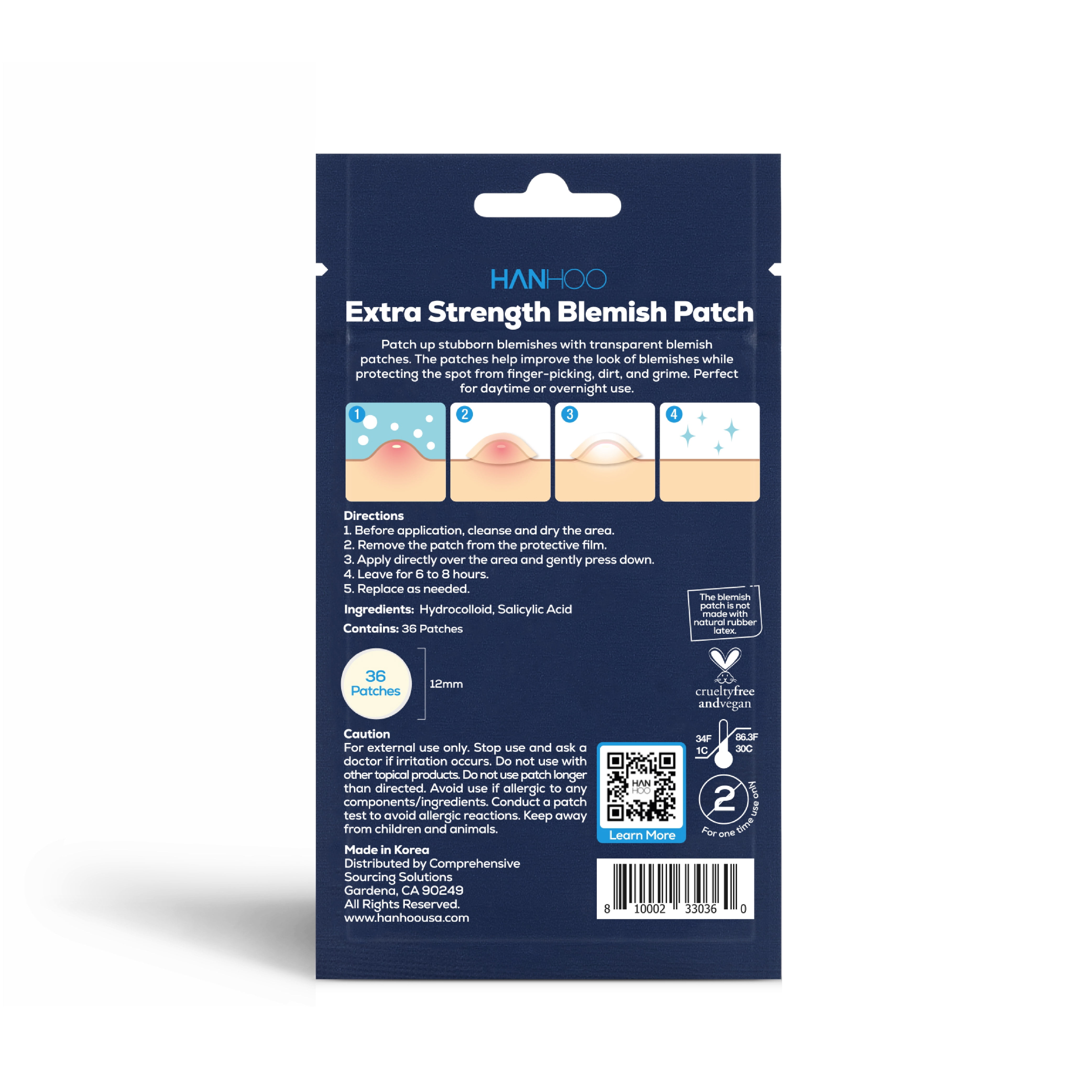 Hanhoo Extra Strength Blemish Patch with Salicylic Acid and Hydrocolloid, Latex-Free, Acne Treatment for All Skin Types, 36 Ct.
