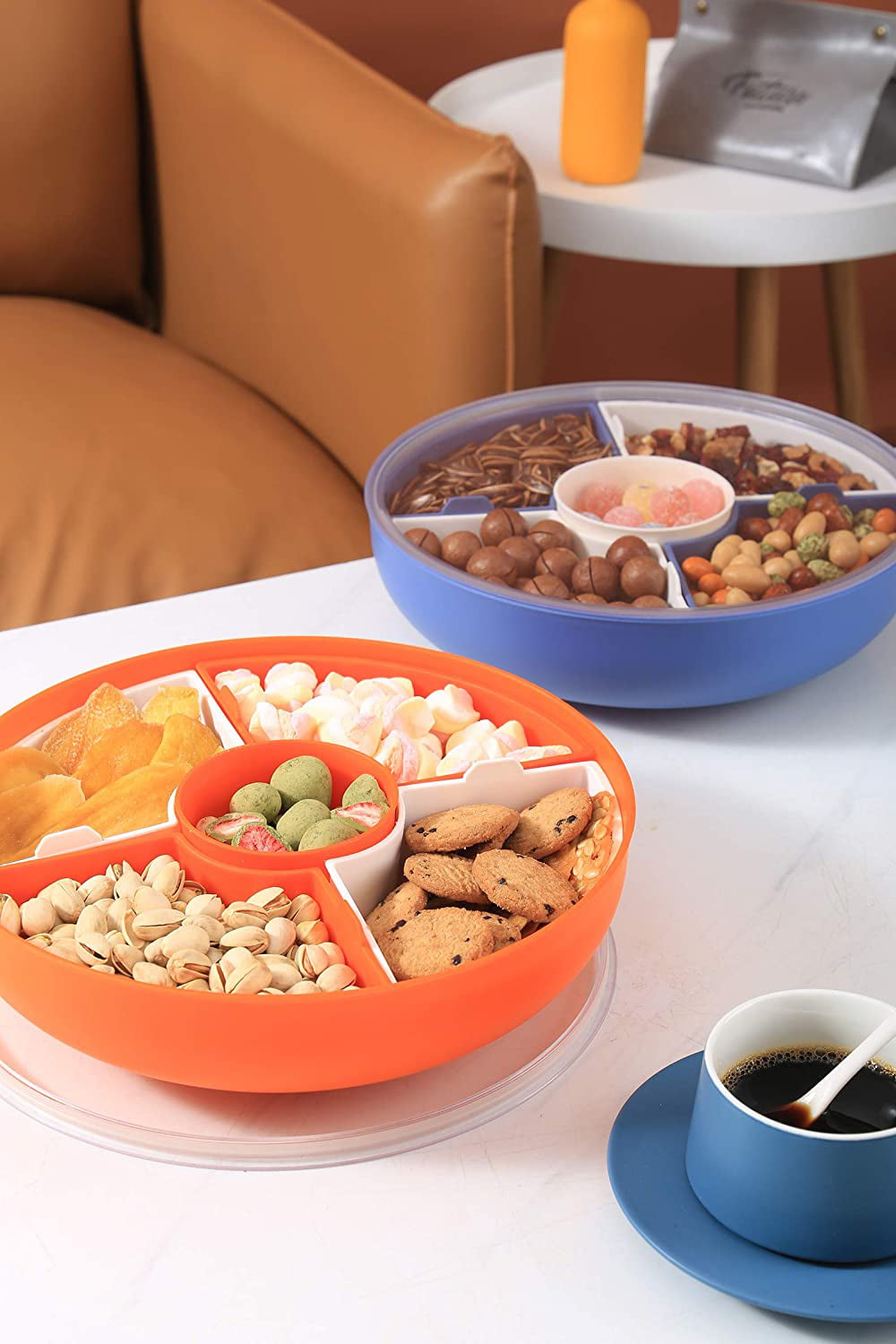 Blue XKXKKE Divided Serving Dishes with Lid,Serving Bowls,Multifunctional Party Snack Tray for Fruits,Nuts,Candies,Crackers,Veggies
