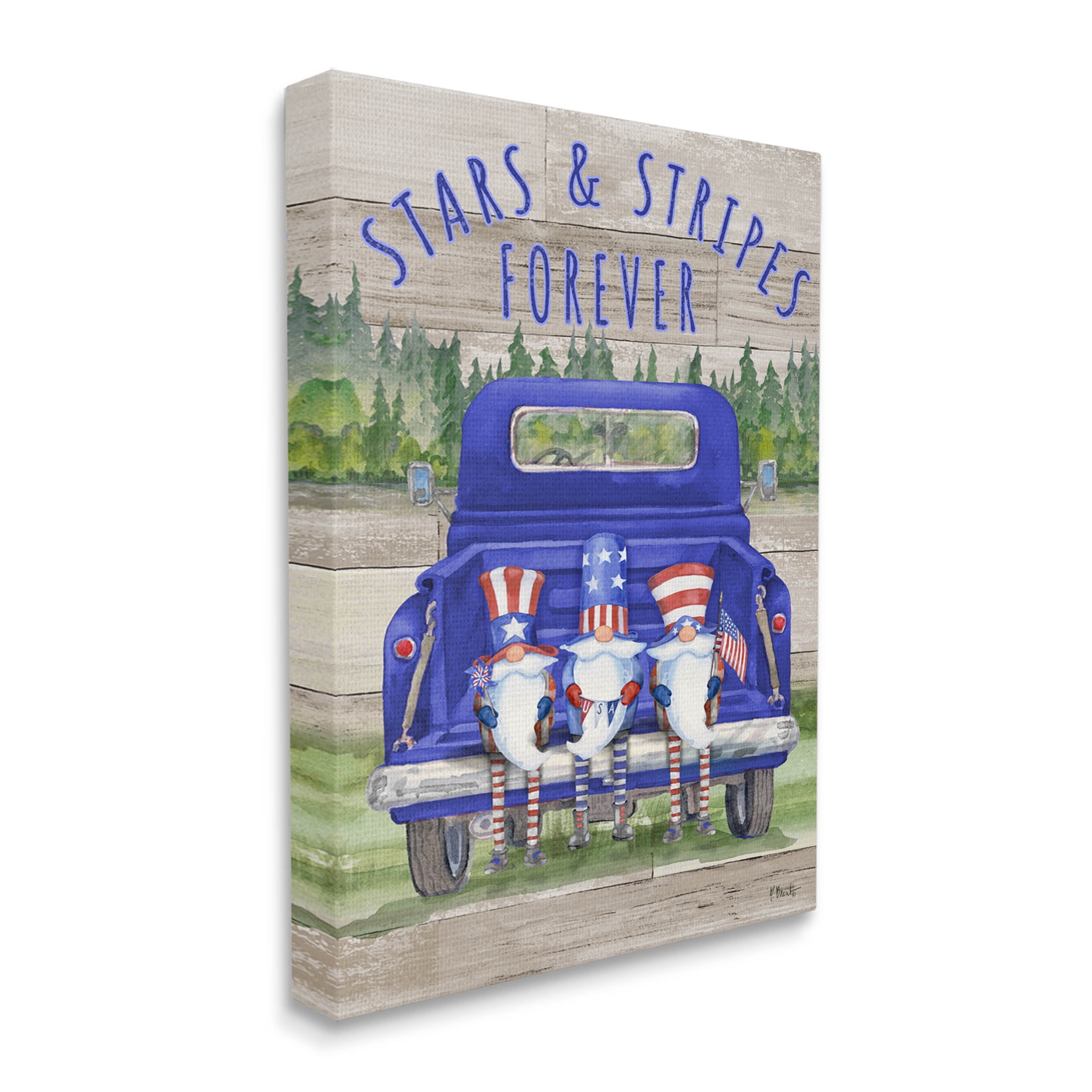Stars & Stripes Forever Americana Gnomes Holiday Graphic Art Gallery Wrapped Canvas Print Wall Art
