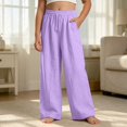 thumbnail image 2 of Ticikt Girls Solid Wide Leg Pants, Drawstring Elastic Waist Casual Loose Fit Long Trousers with Side Pockets for Kids,Purple, 2 of 4