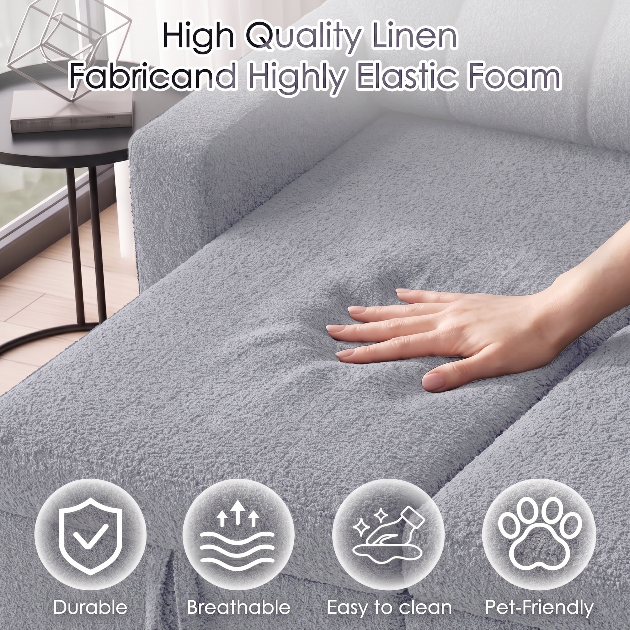 avobird 82" L Shaped Sleeper Sofa Bed, 3-Seat Convertible Sectional Couches with Storage Chaise, Terry Cloth Pull Out Couch for Living Rooms, Apartment, Light Gray