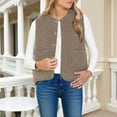 thumbnail image 3 of Roncen Women's Slim Fit Short Cardigan Vest - Faux Fur Trim & Lamb Wool-Lined Cozy Fleece Outerwear with Functional Pockets - Stylish Casual Winter Vest for Layering, 3 of 8
