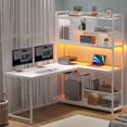 thumbnail image 4 of 58'' L Shaped Computer Desk with LED Light and Bookshelf, Modern Corner Office Desk with Storage Shelves, Home Office Desk, 4 of 7