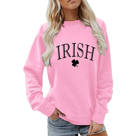 Pxiakgy Clearance Sale! St Patricks Day Sweatshirt for Women Shamrock Shirt Long Sleeve Irish Clover Sweater Casual Pullover Tops Women's Print Hoodless Sweatshirt Pink M