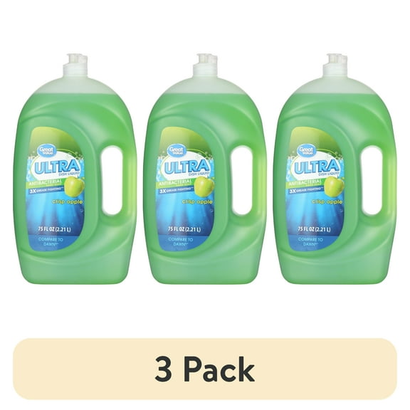 (3 pack) Great Value Crisp Apple Antibacterial Ultra Dish Liquid, 75 fl oz