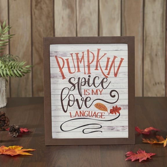 VHC Brands Shiplap Pumpkin Spice Is My Language Wall Sign 12x10, Holiday Wall and Door Decoration, Decor for Fall