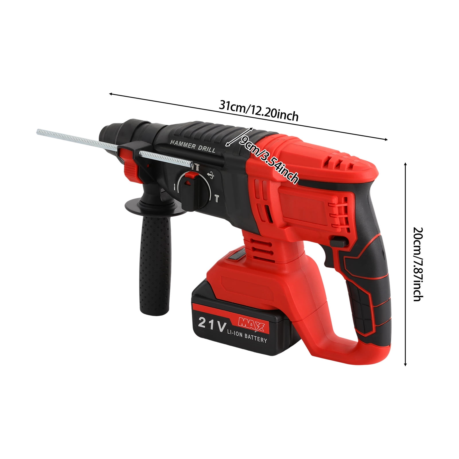 Red Cordless Rotary Hammer Drill 21V Brushless for Dewalt 20V Max Battery, 4-in-1 Rotary Hammer with Safety Clutch, 800W Equivalent for Concrete/Masonry/Wood/Metal, 5 Drills & Gloves Included